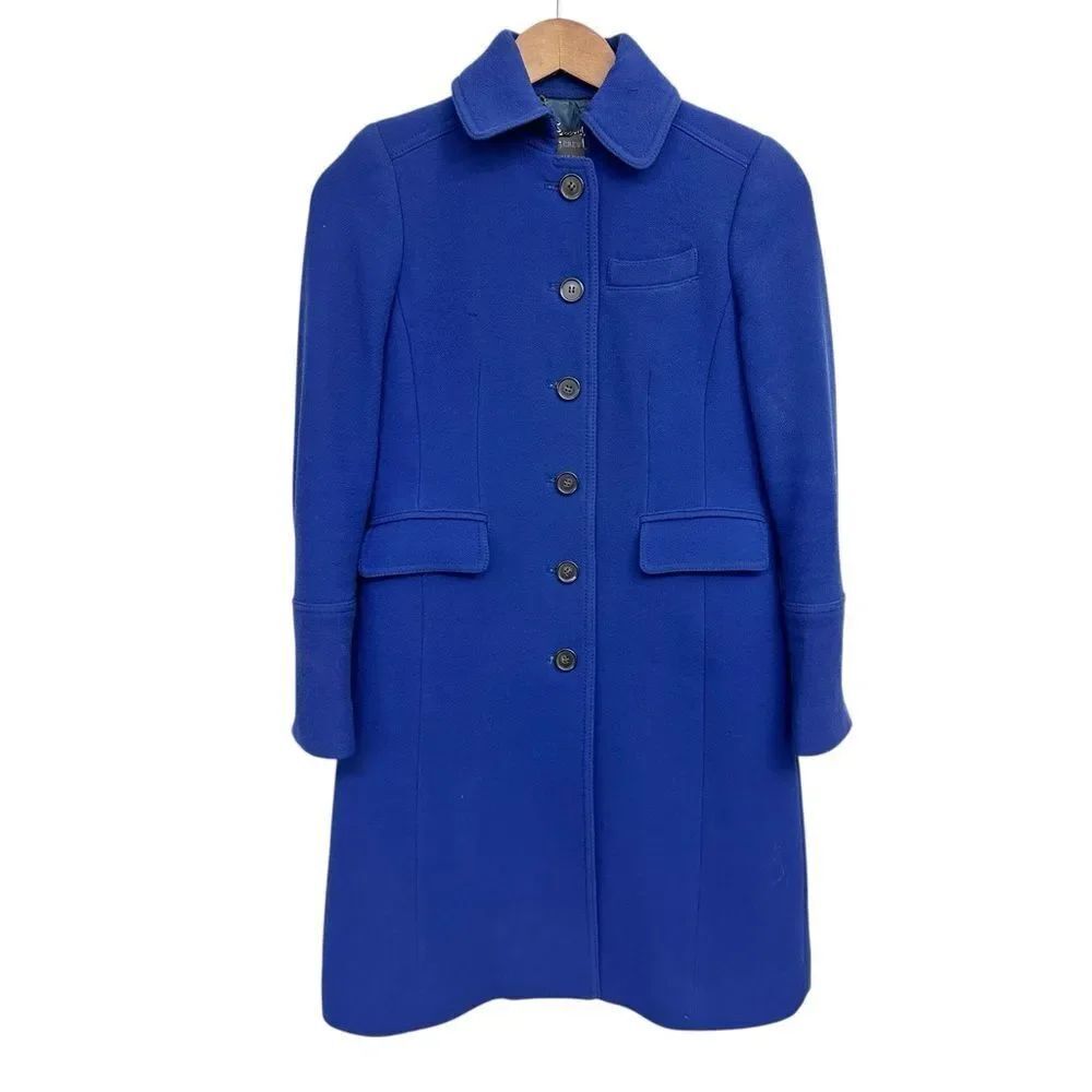J.Crew Double Cloth Metro Wool Coat THINSULATE Royal Blue Lady Day Size 0P